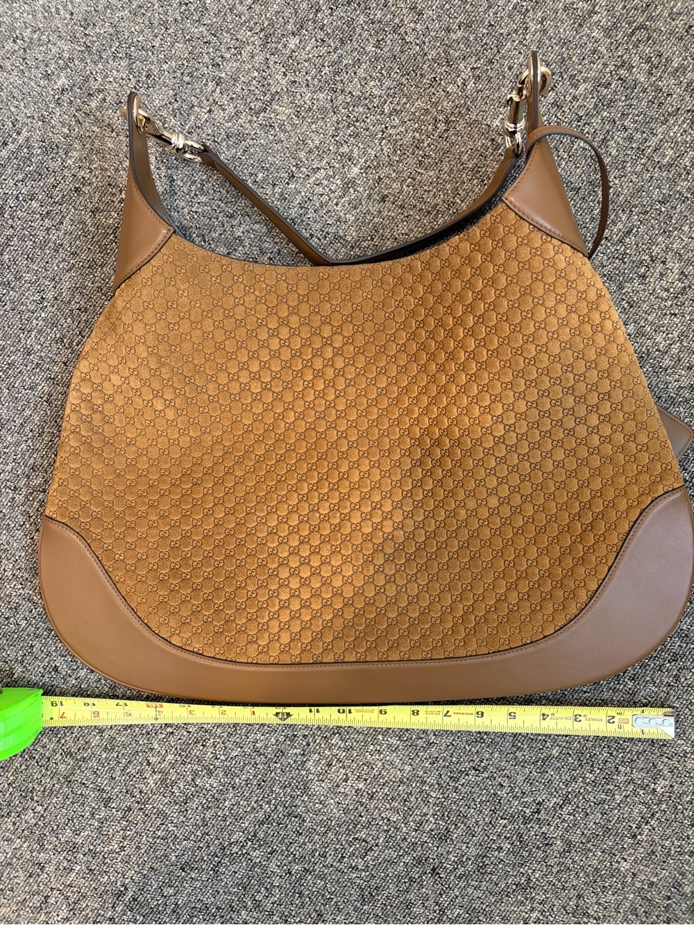 Designer-Style Tan Shoulder Bag with Monogram Pattern